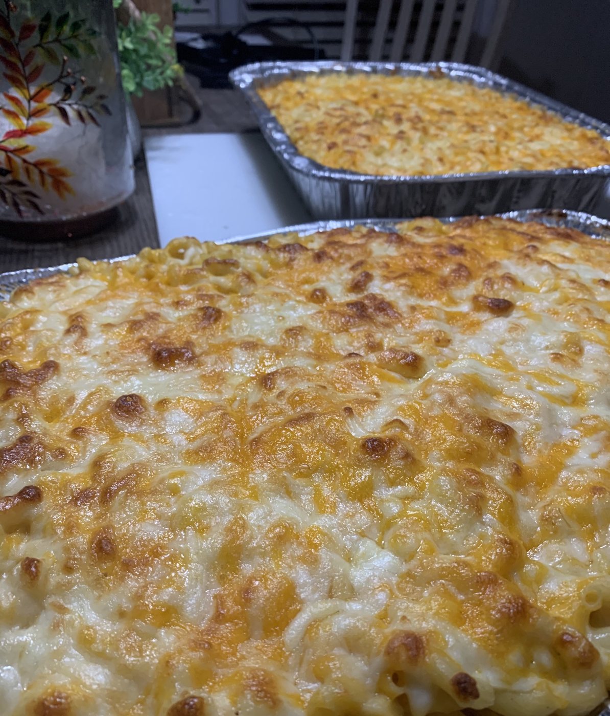 Baked mac and cheese by the pan